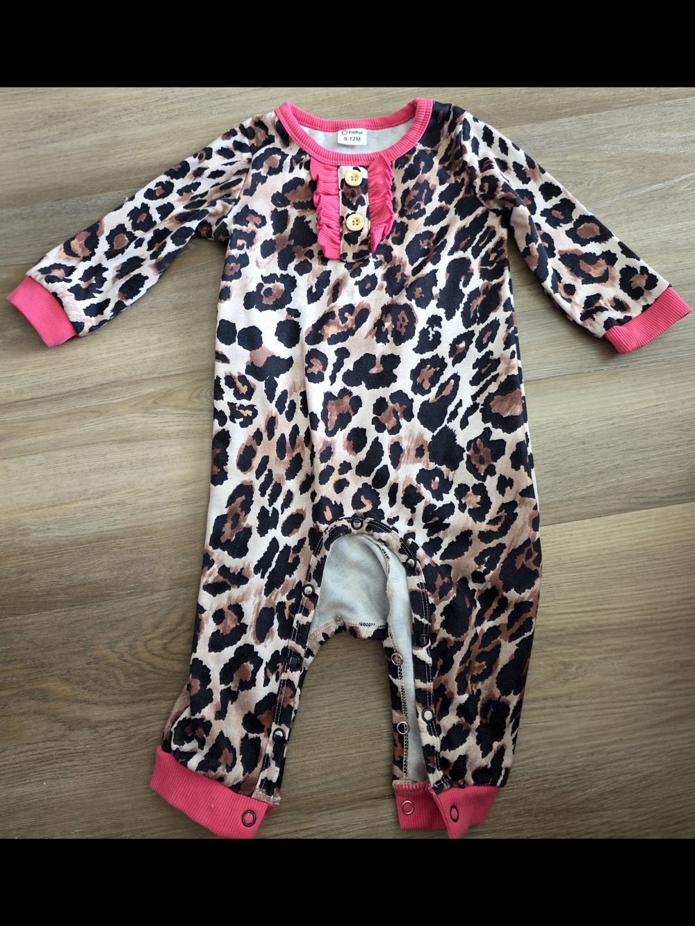 PatPat Leopard Print One-Piece with Hot Pink Trim